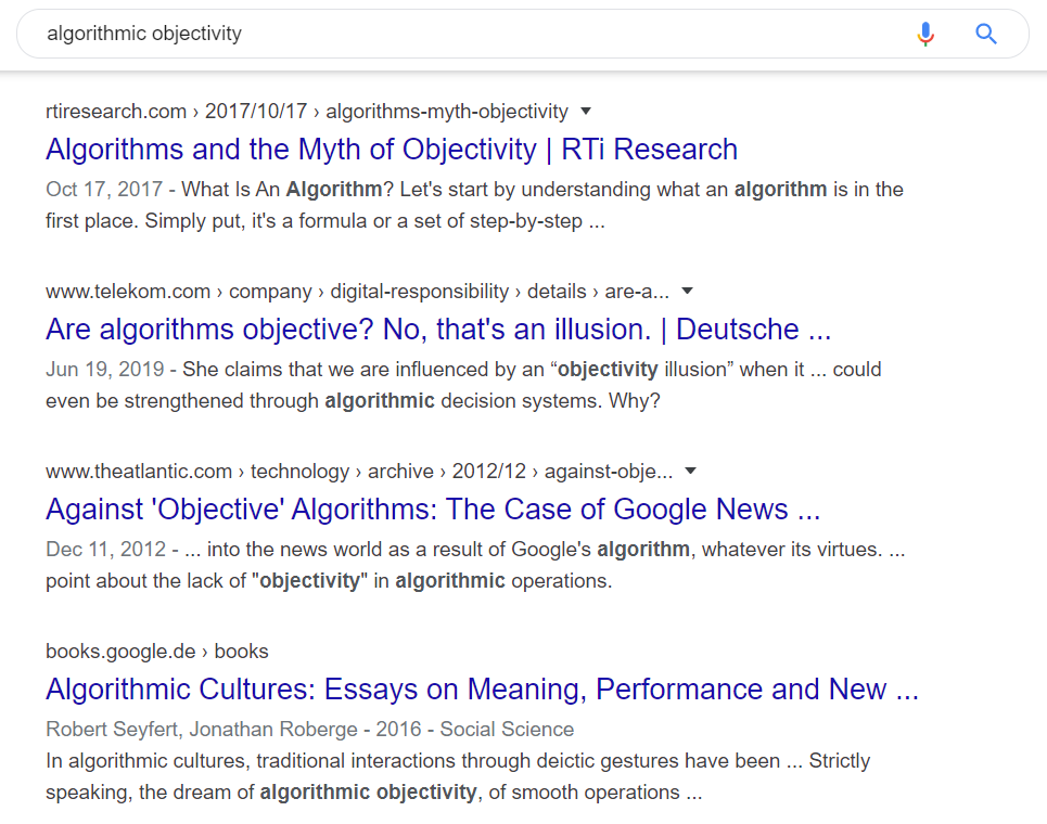 algorithmic objectivity search results